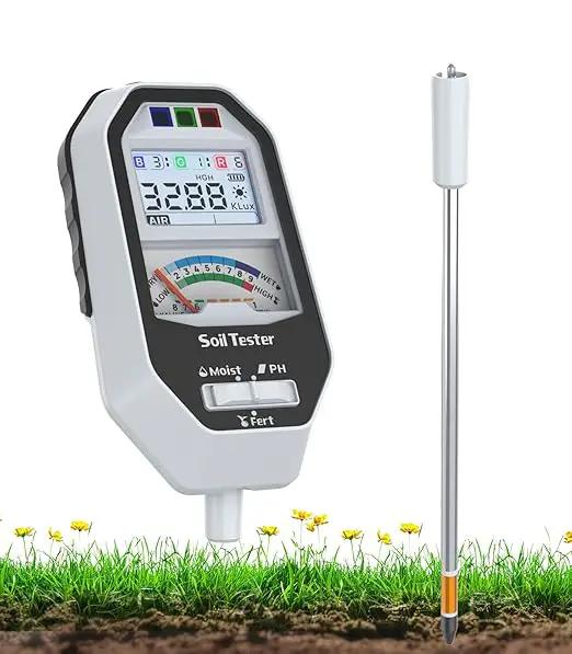 Soil Moisture Meter, 7-in-1 Soil PH Tester/Soil Moisture/Fertility with Removable Probe, LCD Display Air Temp/Air Humidity/Sunlight Intensity/BGR Spectral for Plants Garden, Lawn,Indoor Outdoor Plants by GreenHaven Gardens