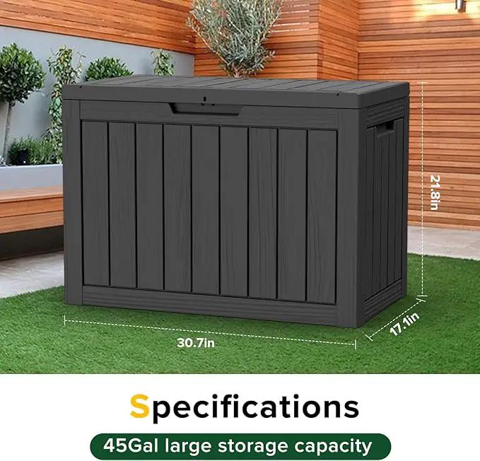 45 Gallon Outdoor Deck Box,Storage Lockable Waterproof Patio Furniture,Garden Tools,Cushions,Pool Accessories Outside Storage Resin Box(Black) by GreenHaven Gardens