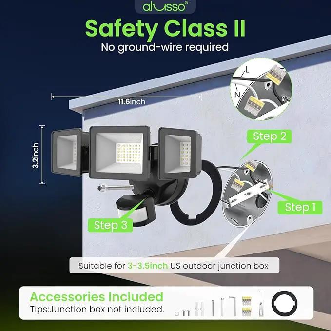 ALUSSO® Motion Sensor Outdoor Lights, 40W 4000LM 3 Modes Flood Lights Outdoor Motion Sensor, 3CCT 3 Heads Outdoor Security Light Wet Location Use for House Garage Yard Walkway, Black,ETL by GreenHaven Gardens