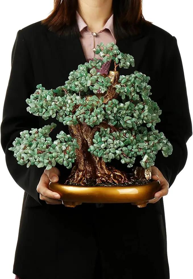 Feng Shui Money Tree Large Crystal Quartz Lucky Tree Gem Tree for Office Home Feng Shui Decoration for Wealth/Fortune and Luck (Aventurine) by GreenHaven Gardens