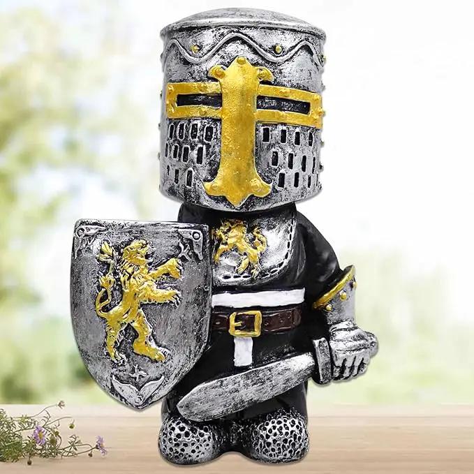 nezababy Knight Gnomes Guard Garden Statue Decoration Medieval Wee Crusader Battle Swordsman Fighting Outdoor Figurines Lawn Decor Resin (A) by GreenHaven Gardens