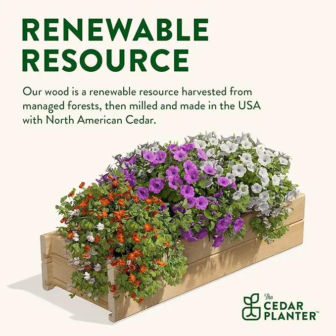 Greenes Fence Cedar Wood Planter Box with Rail Mount Brackets, 32" x 11" x 7" - Made in USA with North American Cedar by GreenHaven Gardens