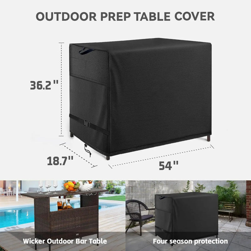 Outdoor Bar Cover Heavy Duty Waterproof Cover for Wicker with 54 inch Outdoor Utility Cart and Storage Cabinet Black by GreenHaven Gardens