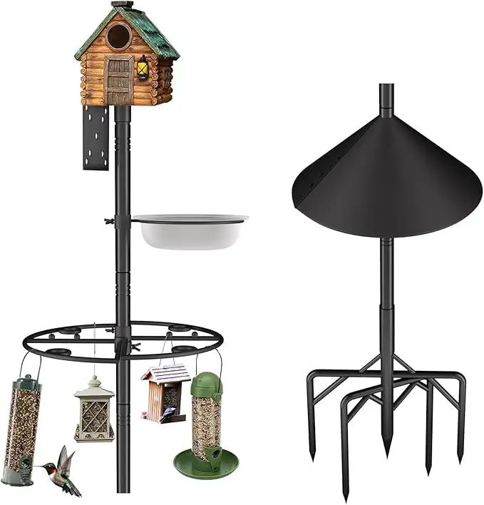 Bird Feeder Pole Stand,95 Inch House Pole for Outdoors Weather Station,Heavy Duty Metal Mount Kit Adjustable Multifunctional Bird Feeder Set by GreenHaven Gardens
