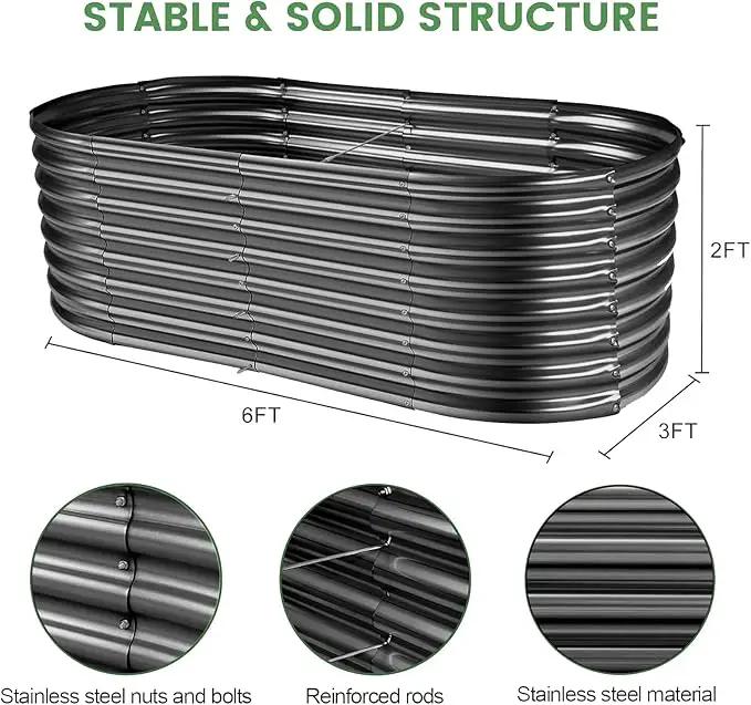 Land Guard Galvanized Planter Raised Beds, 6×3×2ft Galvanized Water Trough, Keyhole Raised Garden Bed Metal (Dark Gray) by GreenHaven Gardens