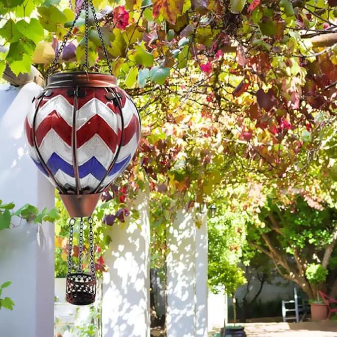 2PCS Solar Hot Air Balloon Lanterns with Flame with Shepherd's Hooks, Glass Hanging Flickering Lights Outdoor Waterproof for Garden Tree Yard Patio Mother's Day Gift, 18" H Wavy by GreenHaven Gardens