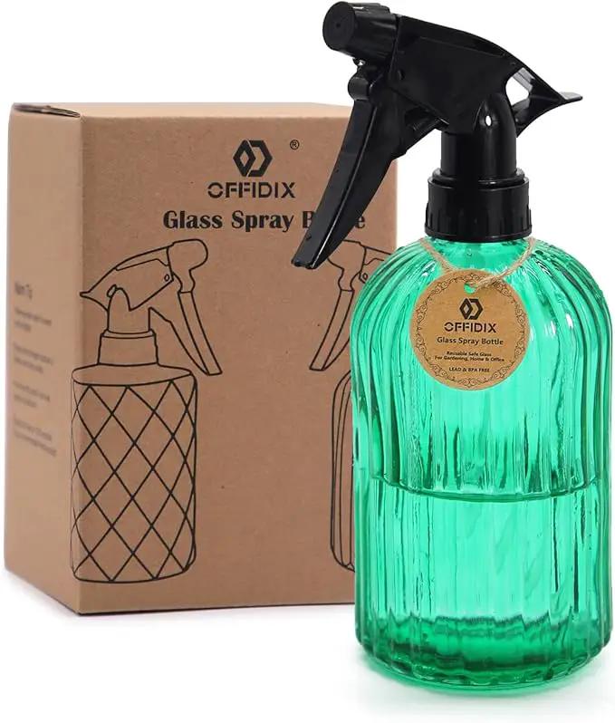 OFFIDIX Glass Spray Bottle, Fine Mist Plant Mister Handheld Pressure Spray Bottles,0.4L/13.5oz Watering Can with Adjustable Nozzle for Outdoor Indoor Gardening and Cleaning Work (Green) by GreenHaven Gardens
