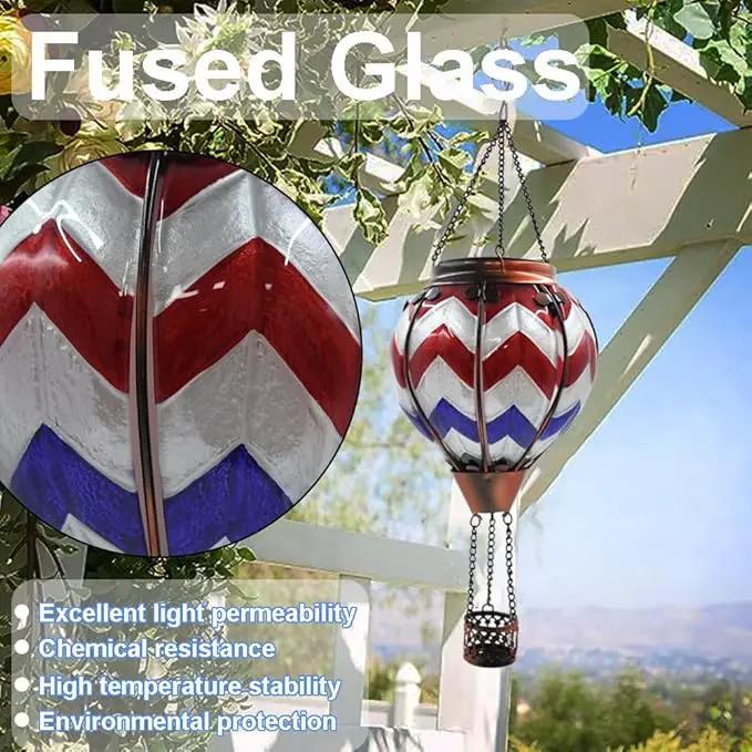 Hot Air Balloon Solar Lantern with Flickering Flame Hanging Solar Lanterns Outdoor Lights Waterproof Lanterns Decorative Garden Patio Yard Party Decor Wavy-Gray&Navy&Red by GreenHaven Gardens