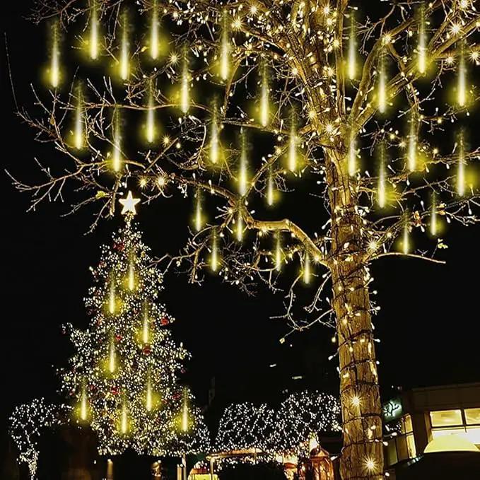 Christmas Lights Outdoor, Meteor Shower Lights Falling Star Lights 16 inch 8 Tubes 256 LED Icicle Snow Falling Lights Raindrop Lights for Xmas Tree Holiday Party Decoration, UL Plug, Warm White by GreenHaven Gardens