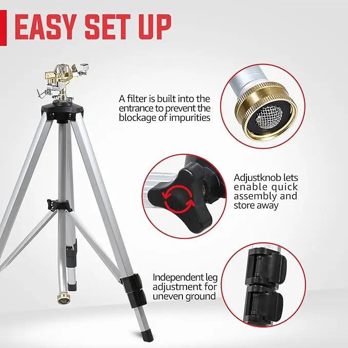 YAMATIC Impact Sprinkler on Tripod Base, 360 Degree Large Area, Heavy Duty Adjustable Pulsator Sprinkler for Lawn Yard and Grass, Spray up to 20-90ft (36inch) Brass Head, 2Pcs by GreenHaven Gardens