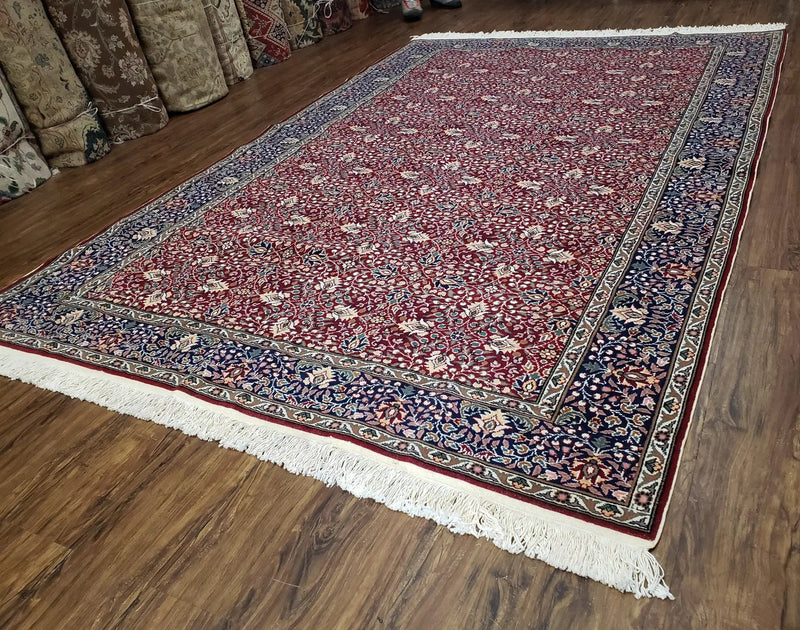 Vintage Turkish Sivas Area Rug 6.5 x 9.5, Wool Hand-Knotted Red & Midnight Blue Allover Floral Pattern Oriental Carpet, 6x9 Traditional Rug by Jewel Rugs