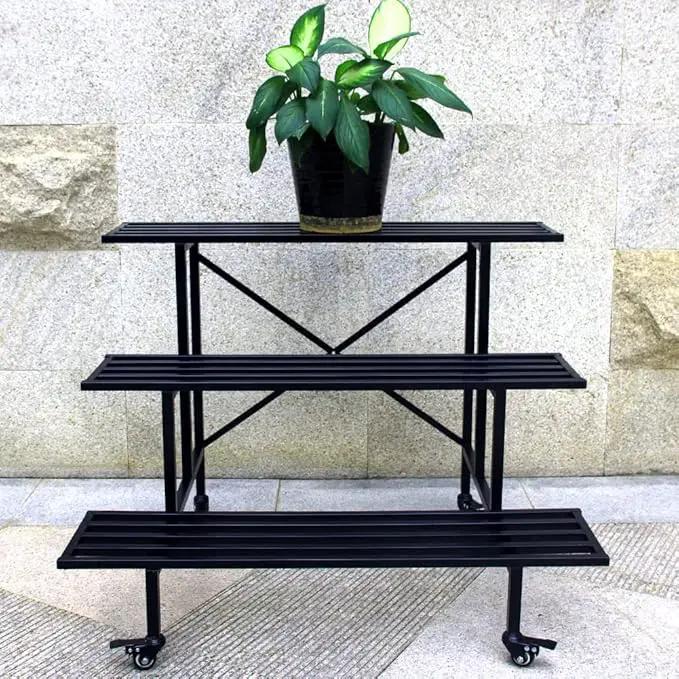 Zhongma Moving Garden Cart 3 Tier Sturdy Metal Plant Stand Heavy Duty Plant holder Garden Plant Shelf with Wheels by GreenHaven Gardens