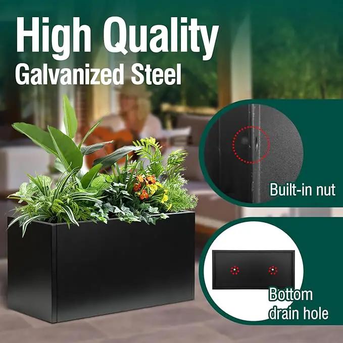 Galvanized Steel Metal Planter Rectangular Indoor Black Planter Box Large Outdoor Planters Steel 25" Lx 11" W x 13" H Commercial Residential for Patio, Deck, Garden by GreenHaven Gardens