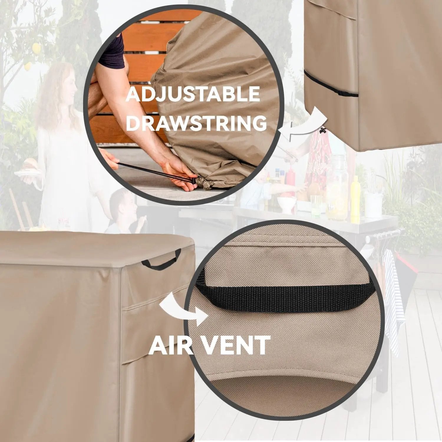 Outdoor Prep Table Cover -Khaki Heavy Duty Waterproof Cover for PC3404S Rolling Dining Table Compatible with 46 inch Outdoor Utility Cart by GreenHaven Gardens