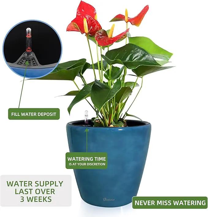 Dexceder 13x12 Self Watering Planter with Wheels Indoor Outdoor, Inner Pot Design, Thickened Large Floor Standing Flower Plant Pot with Water Level Indicator (Peacock Blue Gradient) by GreenHaven Gardens