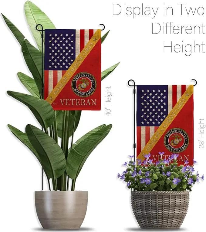 Home of Marine Corps Burlap Garden Flag - Set with Stand Armed Forces USMC Semper Fi United State American Military Veteran Retire Official House Banner Cemetery Yard Rememberance Veterans Day Gifts by GreenHaven Gardens
