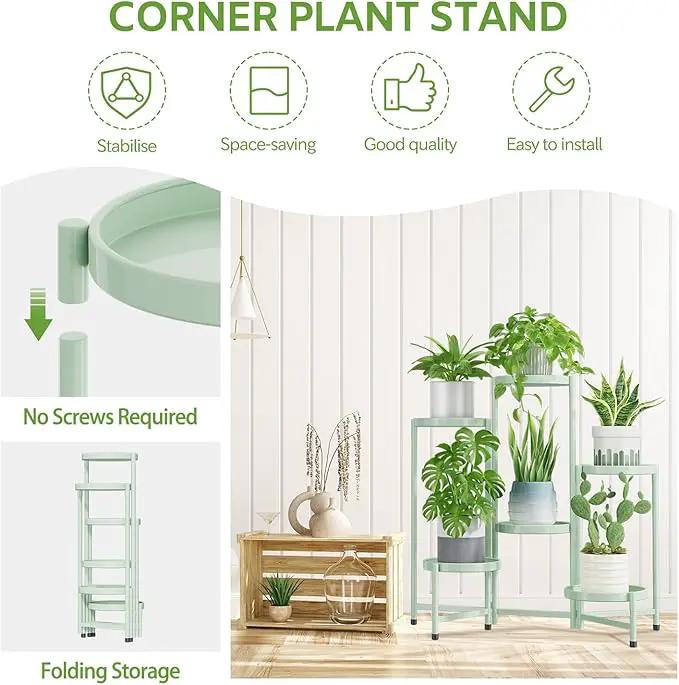 iDavosic.ly 6 Tier Large Plant Stand Indoor, 10 Inch Wide Tall Corner Metal Plant Stands Outdoor for Multiple Plants, Folding Tiered Flower Display Holder Rack Shelf, Light Green by GreenHaven Gardens
