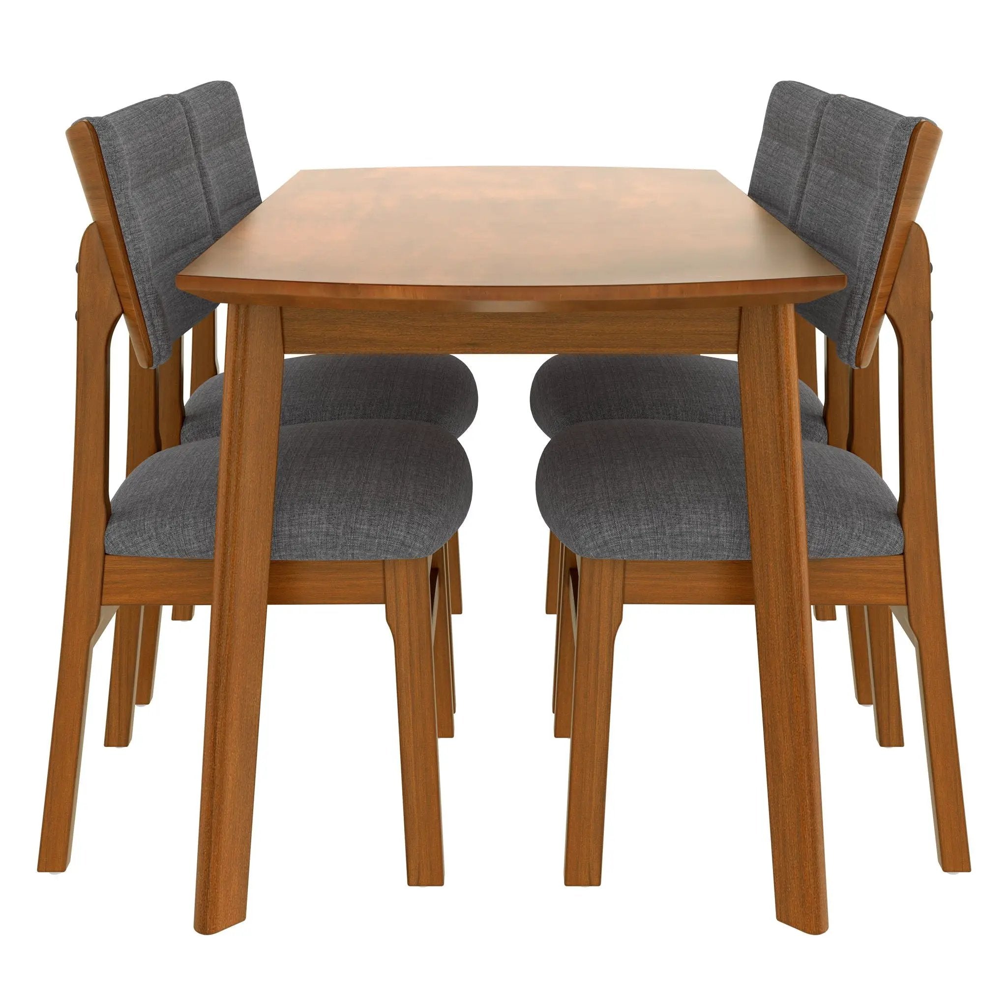 Mid Century Modern Dining Table Set For 4, Solid Wood Dining Table And Solid Wood Chairs, 5 Pieces Farmhouse Dining Table And 4 Upholstered Chairs - Brown / Gray by HouseOfZazla