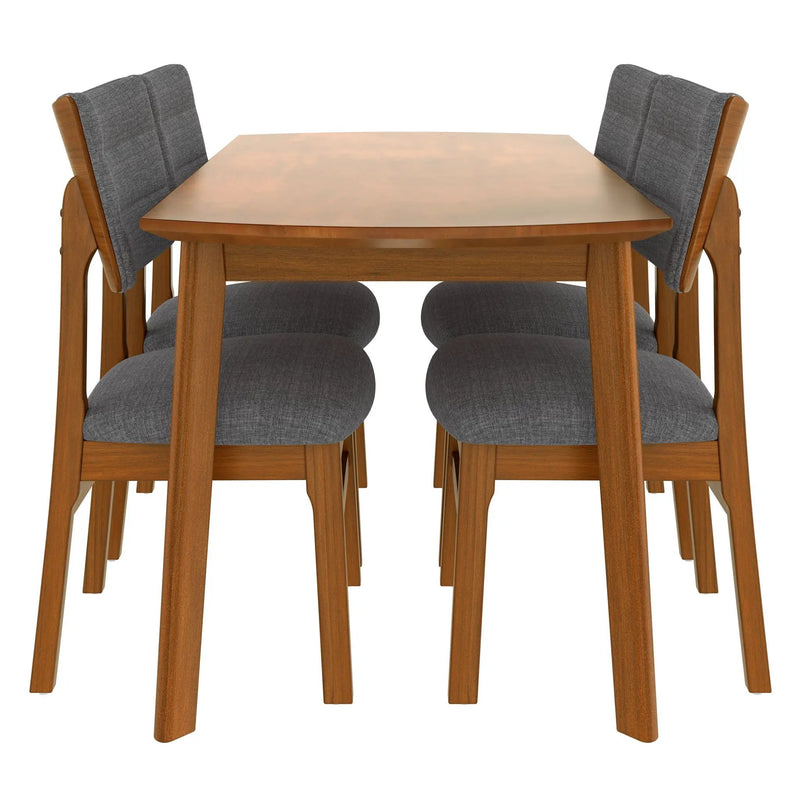 Mid Century Modern Dining Table Set For 4, Solid Wood Dining Table And Solid Wood Chairs, 5 Pieces Farmhouse Dining Table And 4 Upholstered Chairs - Brown / Gray by HouseOfZazla