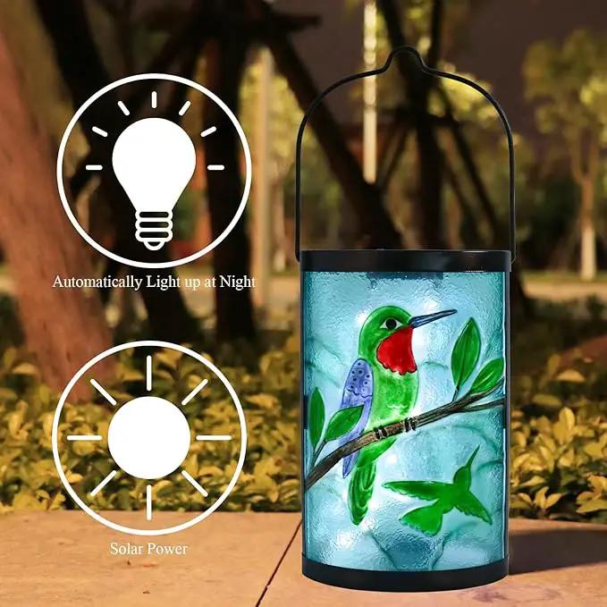 Hanging Solar Lantern Outdoor Waterproof Hummingbird Solar Lights Glass Tabletop Decorative Lamp for Outdoor Patio Garden Outside Yard Decor by GreenHaven Gardens