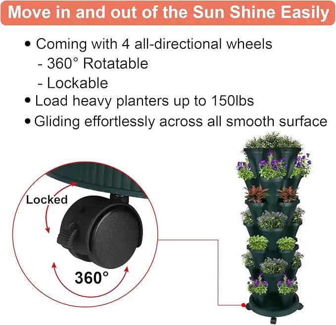 Vertical Planter 7 Tier Stackable Planters Garden Planters Strawberry Herb Flower and Vegetable Planter Indoor Outdoor Gardening Pots with Removable Wheels and Tools 2-Pack by GreenHaven Gardens