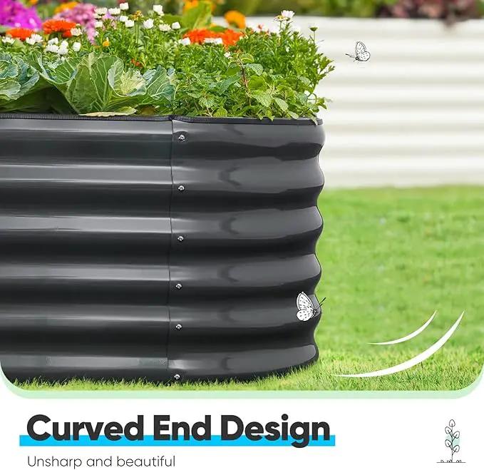 Quictent Galvanized Raised Garden Bed Kit, 6x3x1.5 ft Oval Metal Planter Box Tall for Vegetables Outdoor Backyard, Rubber Strip Edging Included, Dark Gray by GreenHaven Gardens