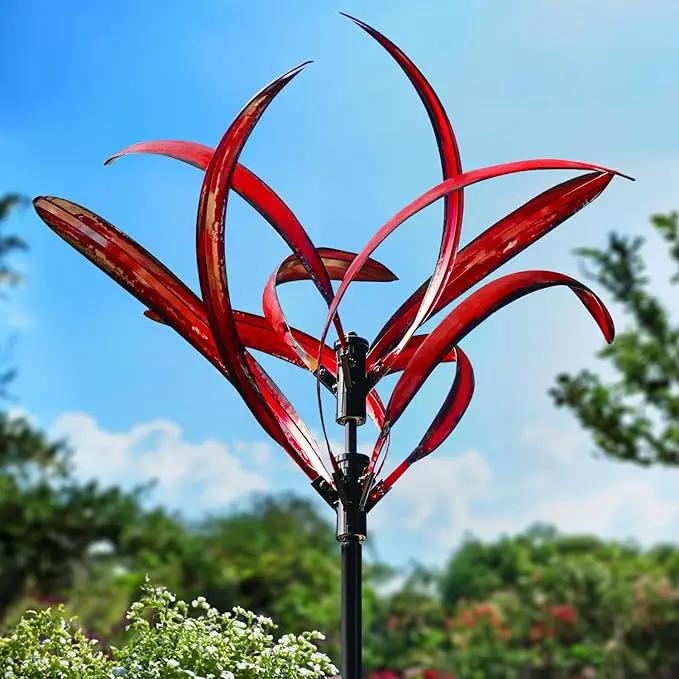 LimeHill Wind Spinner for Garden and Yard - Large Metal Kinetic Wind Sculptures Yard Art Outdoor (Burgundy 2) by GreenHaven Gardens