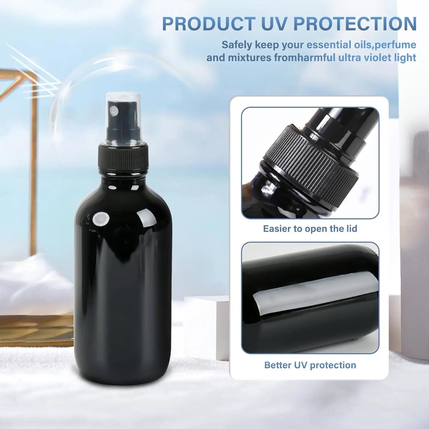 4 PCS, 4 oz Black Glass Mini Spray Bottles, Fine Mist, Refillable Containers for Cleaning Solutions and Skin Care by GreenHaven Gardens