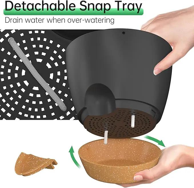 ZMTECH 10 Inch Hanging Planters for Indoor Outdoor Plants, 2 Pack Self Watering Hanging Plant Pots with Drainage Holes and Removable Saucer, Plastic Flower Hanging Pots with Watering Lip (Black) by GreenHaven Gardens