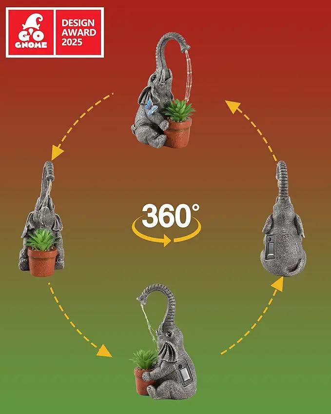 Solar Powered Resin Elephant Garden Statue with Water Fountain Light - Durable Outdoor Decor for Patio and Lawn - Unique Elephant Gift for All Ages by GreenHaven Gardens