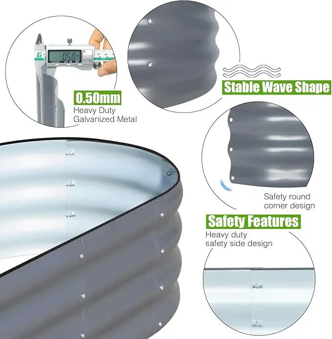 SnugNiture Galvanized Raised Garden Bed, 4x2x1ft Oval Metal Planter Box for Planting Outdoor Plants Vegetables by GreenHaven Gardens