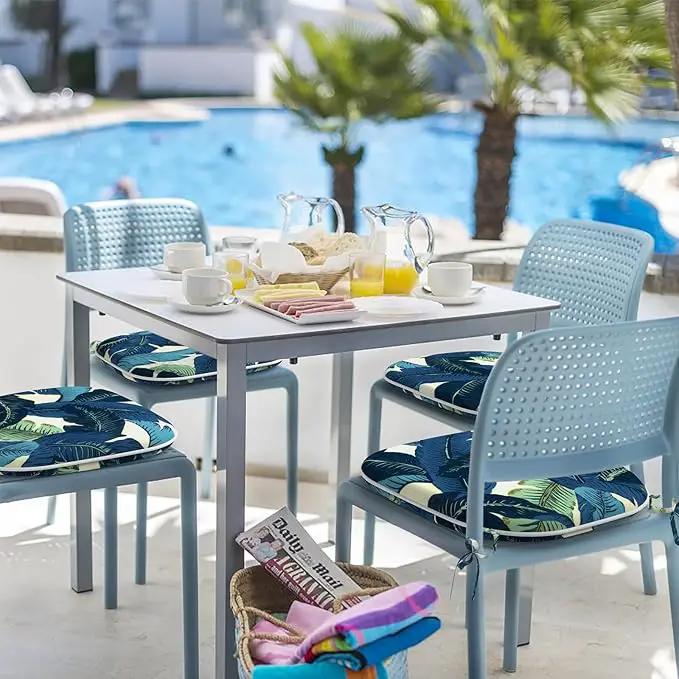 Indoor/Outdoor Chair Cushions 16x17 Inch, Patio Chair Cushions with Ties, All Weather Seat Cushions for Patio Furniture Home Garden Chair Use, Set of 4, Swaying Palms Blue by GreenHaven Gardens