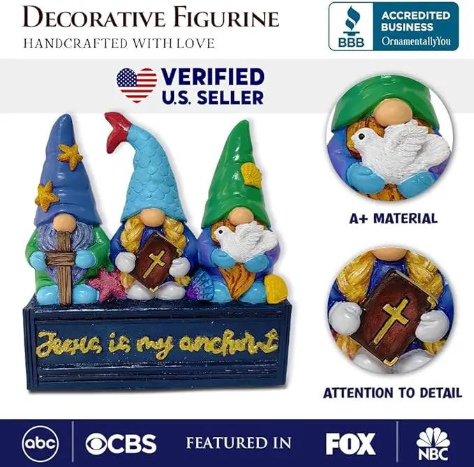 Spring & Summer-Themed Garden Statues – Adorable Outdoor Decor for Lawn, Patio & Porch (Nautical Themed Religious Gnome Figurine, Jesus is My Anchor 6" Beach House Statue) by GreenHaven Gardens