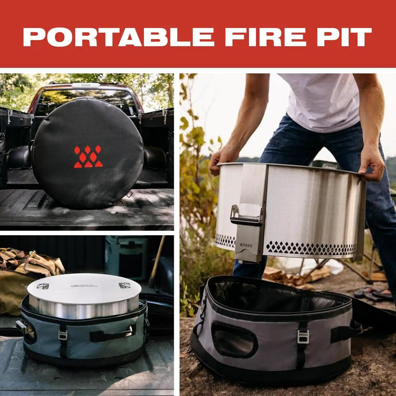 Breeo Smokeless Fire Pit to-Go Bundle (Y Series Stainless Steel, Outpost Grill & to Go Case) | 21 inch Smokeless Firepit for Outside | Ideal for Families by GreenHaven Gardens