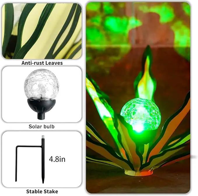 Metal Agave Plant Garden Art, 2 Pack Tequila Rustic Sculpture, Rustic Metal Agave Plants Garden Lawn Home Ornaments, for Yard Stakes, Garden Figurines, Outdoor Patio (2 PCS Green with Light) by GreenHaven Gardens