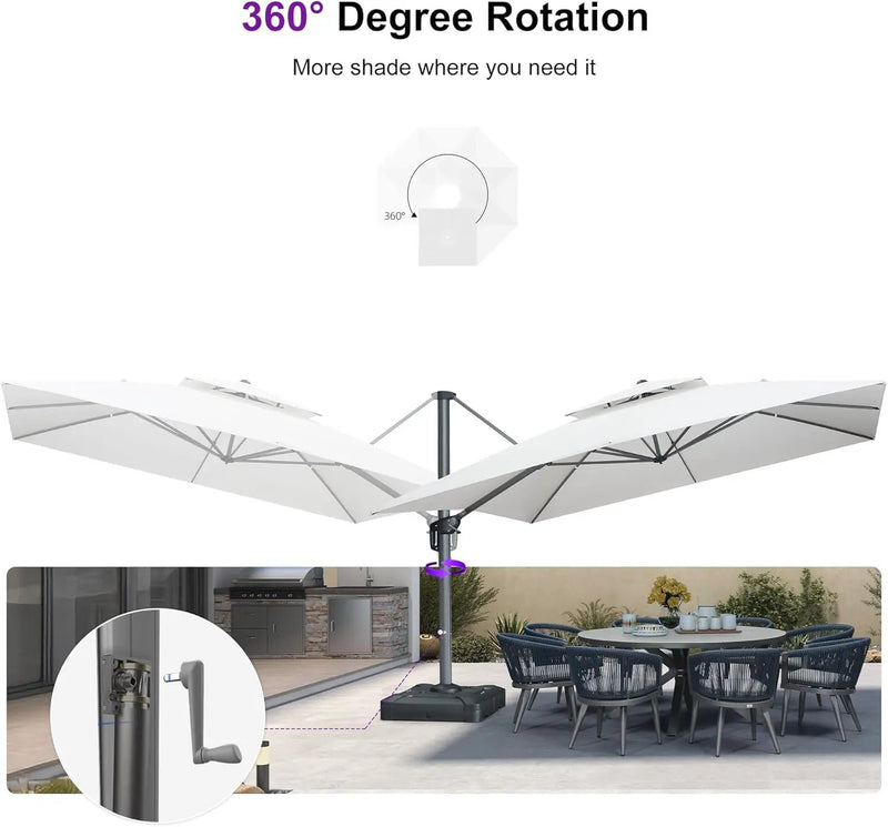 PURPLE LEAF Cantilever Umbrella 12 Feet Outdoor Square Double Top Large Offset Hanging 360° Rotation Heavy Duty Umbrella for Garden Patio Deck Pool Backyard Canvas Natural by GreenHaven Gardens