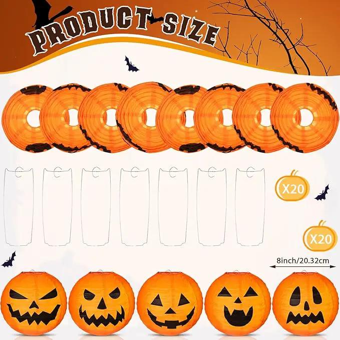 Retisee 20 Pcs 8 Inch Halloween Pumpkin Paper Lantern Halloween Jack O Lantern Paper Lantern Orange Pumpkin Lantern for Halloween Party Halloween Pumpkin Hanging Paper Lantern for Indoor Outdoor Decor by GreenHaven Gardens