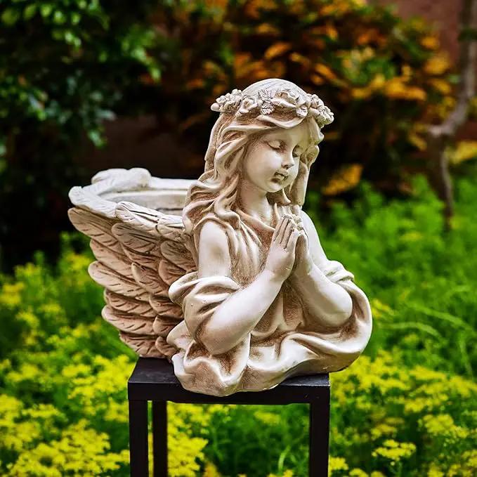 Praying Angel Bust Garden Statue Planters, Angel Wing Planters Pots Mini Vase for Patio, Lawn, Yard Art, Cemetery Grave Decoration, Resin Classical Antique, 8.26" H by GreenHaven Gardens