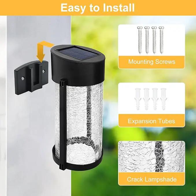 Solar Outdoor Wall Lights Fixture Set of 2 Porch Lights Crackled Glass Diffuser with Warm White LED by GreenHaven Gardens