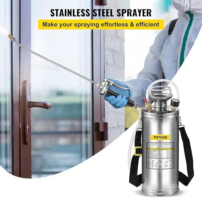 Happybuy 2 Gallon Stainless Steel Sprayer, 20" Wand & 3FT Reinforced Hose, Hand Pump Sprayer with Pressure Gauge, Safety Valve & Adjustable Nozzle, Weed Sprayers for Lawn, Gardening &Sanitizing1 by GreenHaven Gardens