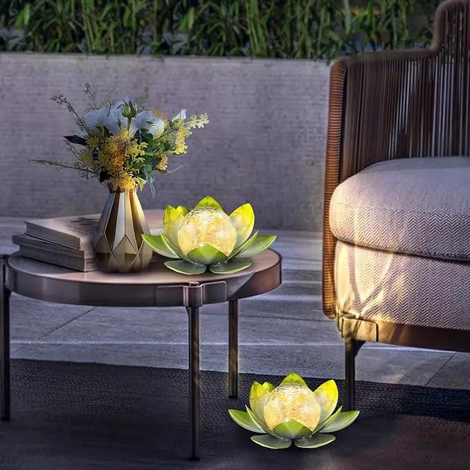 Garden Solar Light Outdoor(2Pack),Crackle Globe Glass Lotus Decoration, Waterproof Metal LED Flower Lights for Patio,Lawn,Walkway,Tabletop,Ground by GreenHaven Gardens