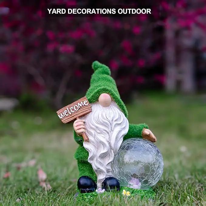 Gnome Garden Statue Figurine Decor with Solar Lights, Outdoor Garden Succulent Ornaments Waterproof Decoration for Outside Patio Yard Lawn Decor by GreenHaven Gardens