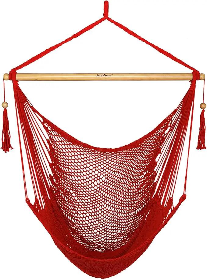 JoyView Hammock Chair with Spreader Bar Caribbean Hammock Swing Chair 300 LBS Weight Capacity XL Rope Hanging Chair for Outdoor Indoor Garden Yard - Red by GreenHaven Gardens