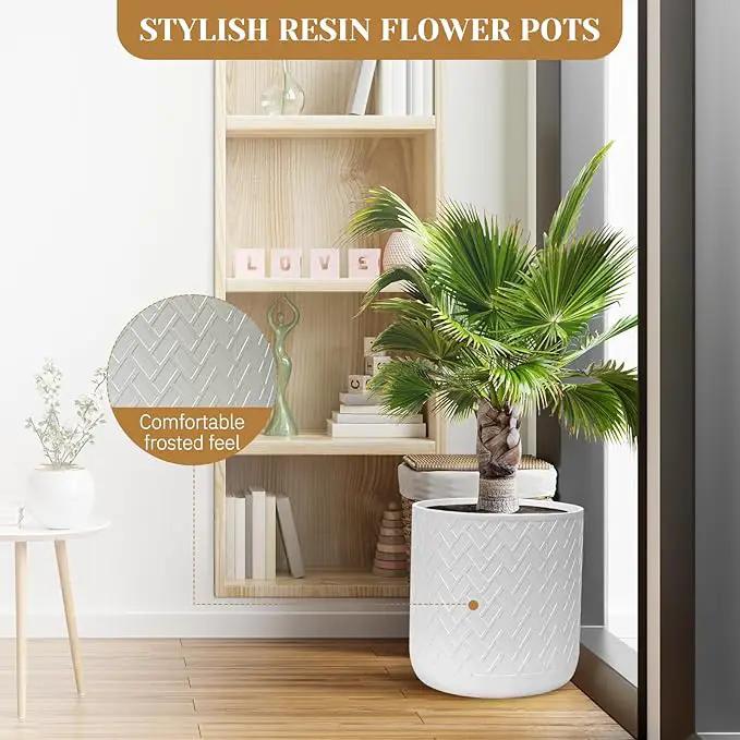 12 Inch Flower Pot Without Bracket with Drainage Holes Suitable for Indoor and Outdoor Decorative Planting (White Rectangle, 12 Inches) by GreenHaven Gardens