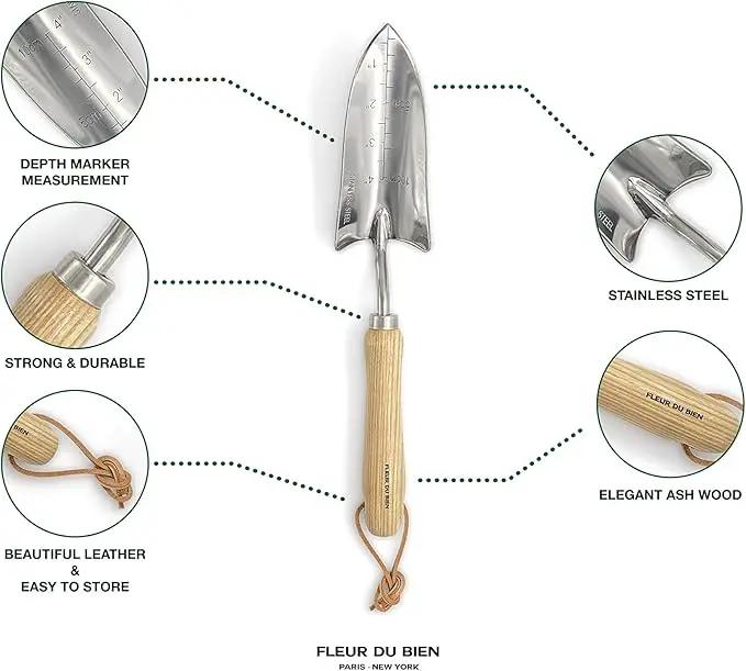 6 Piece Stainless Steel Heavy Duty Garden Tools Set, with Ash Wood Handle and Non-Slip Rubber Grip Pruner, Premium Canvas and Leather Storage Tote Bag, Outdoor Hand Tools, Garden Gift by GreenHaven Gardens
