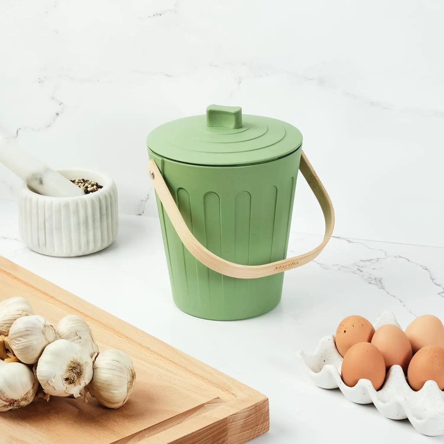 Martha Stewart Indoor Compost Bin | Countertop Composting Bucket for Kitchen | .7 Gallon Capacity | Includes Filter | Plant Based Materials | Sage Green by GreenHaven Gardens