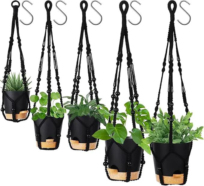 GARDIFE Hanging Planters for Indoor Plants,5Pcs Hanging Basket for Indoor Boho Home Decor,Macrame Plant Hanger,35 Inches,29Inch,23Inch, Ivory,Self Watering Planters, 7/6.5/6/5.5/5 Inch,Black&Black by GreenHaven Gardens