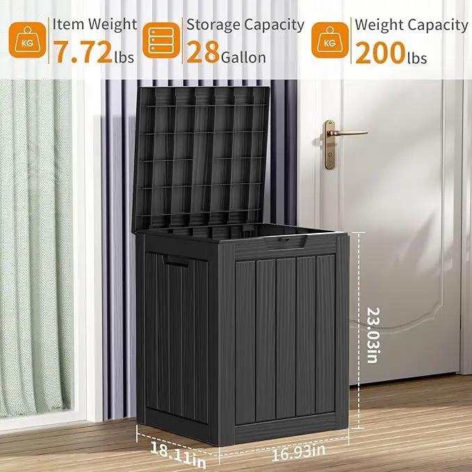 28 Gallon Outdoor Deck Box,Storage Lockable Waterproof Patio Furniture,Garden Tools,Cushions,Pool Accessories Outside Storage Resin Box(SM Black) by GreenHaven Gardens