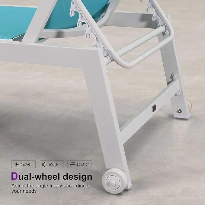 PURPLE LEAF Lounge Chair Outdoor Set of 4 White Aluminum Lounge Chairs with Wheels and Table Outdoor Chaise Lounge for Patio Pool Yard, Turquoise by GreenHaven Gardens