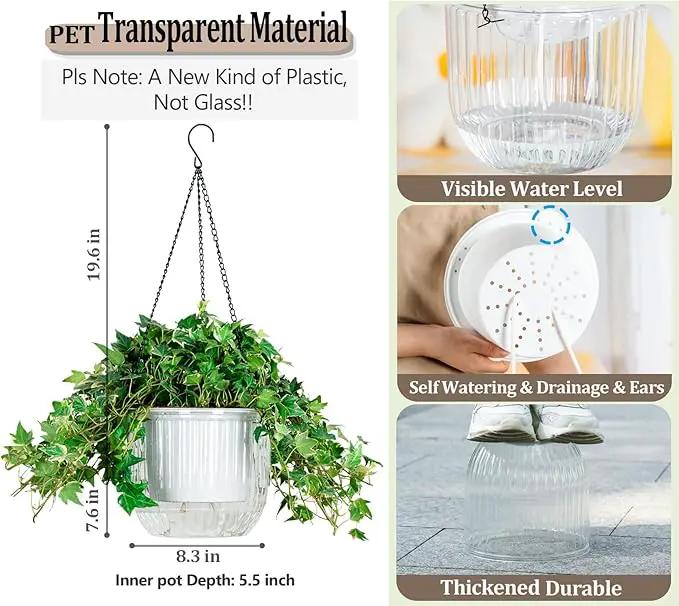 Melphoe 1 Pack Self Watering Hanging Planters Indoor Flower Pots, 8.3 Inch Outdoor Hanging Plant Pot Basket, Plant Hanger with 3Hooks Drainage Holes for Garden Home by GreenHaven Gardens